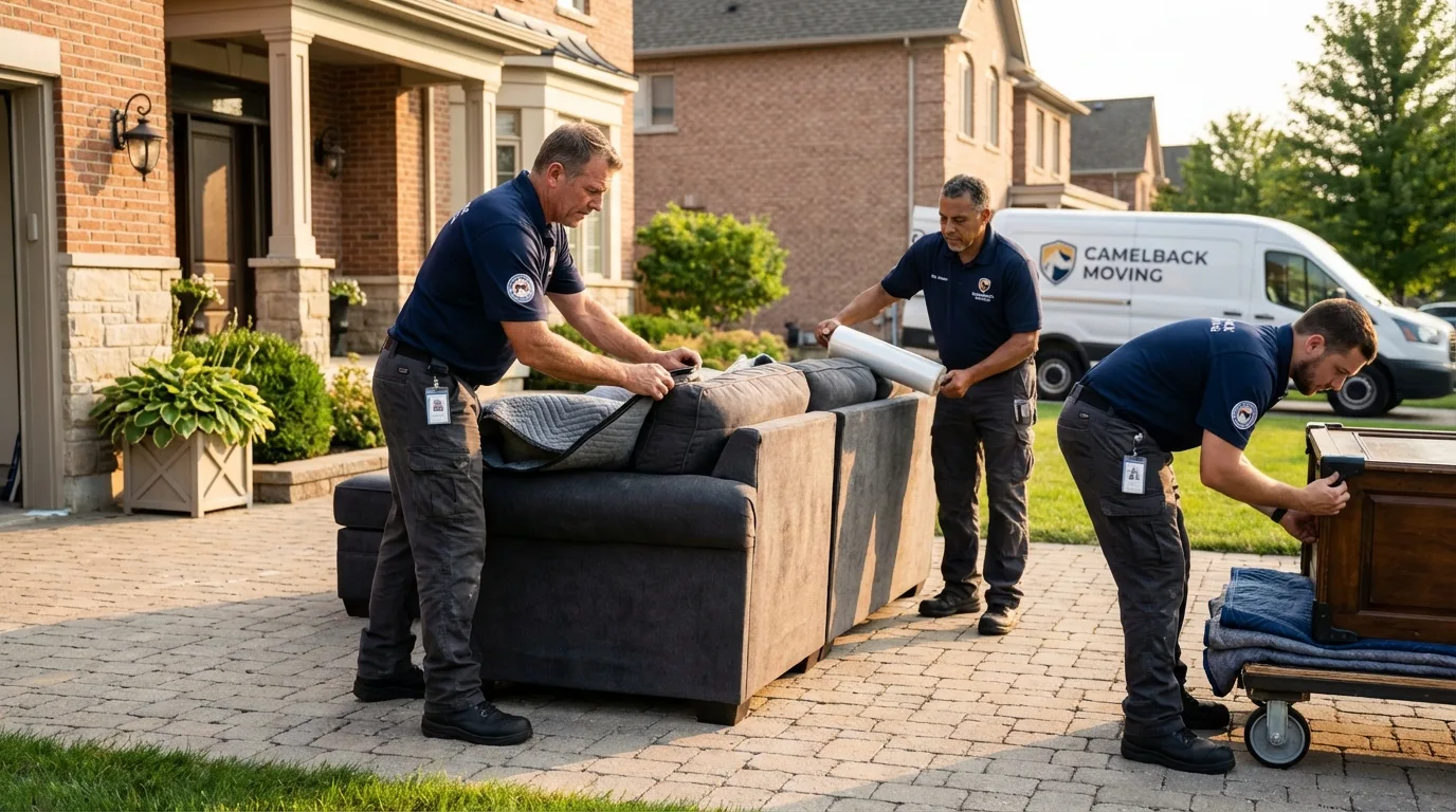 Large estate moving crew wrapping furniture in Newport, RI